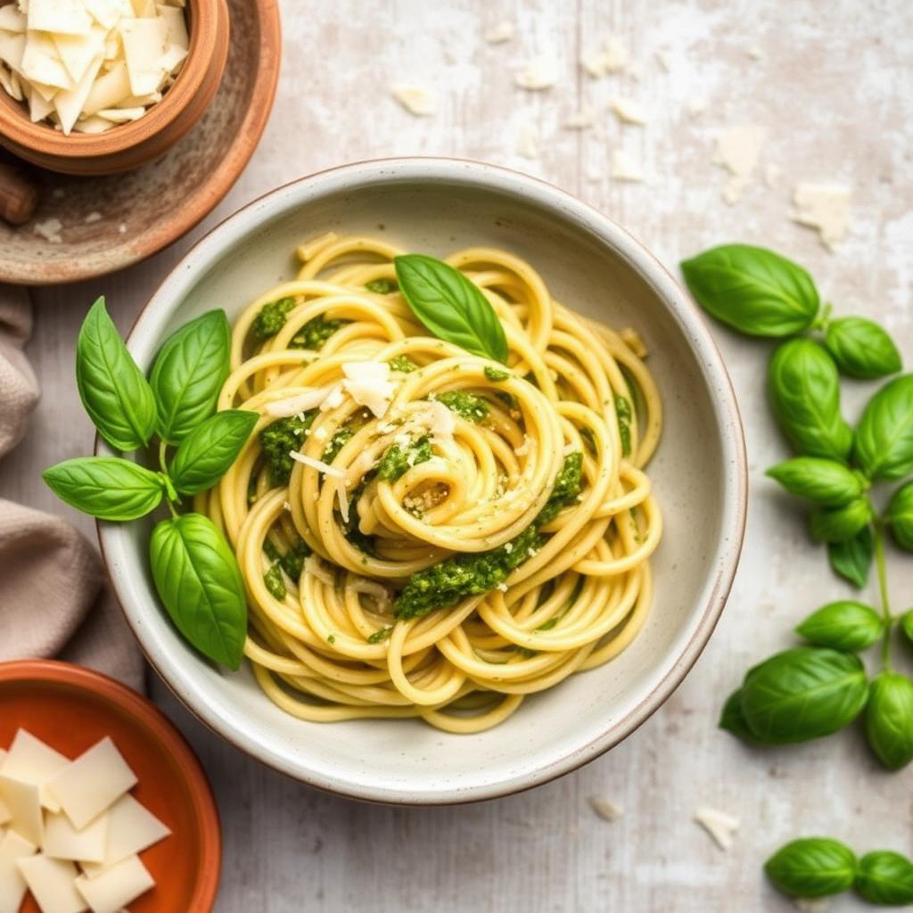 Fresh basil pesto pasta